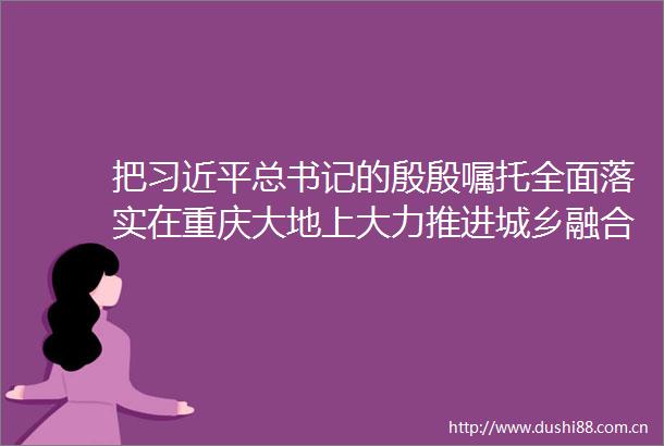 把总书记的殷殷嘱托全面落实在重庆大地上大力推进城乡融合发展助力乡村全面振兴