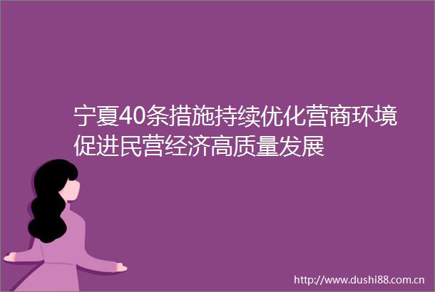 宁夏40条措施持续优化营商环境促进民营经济高质量发展