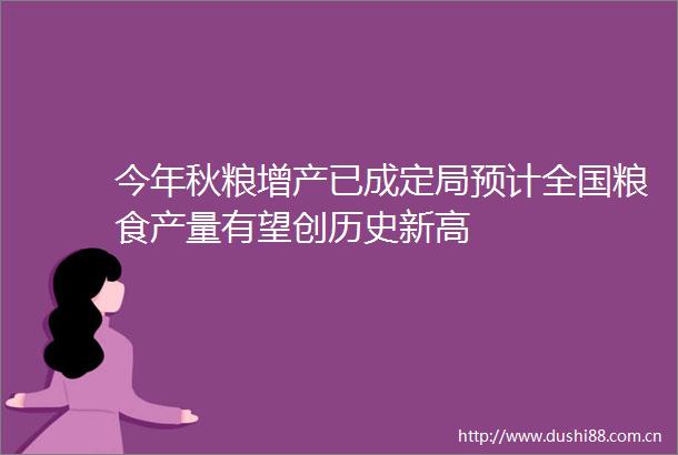 今年秋粮增产已成定局预计全国粮食产量有望创历史新高