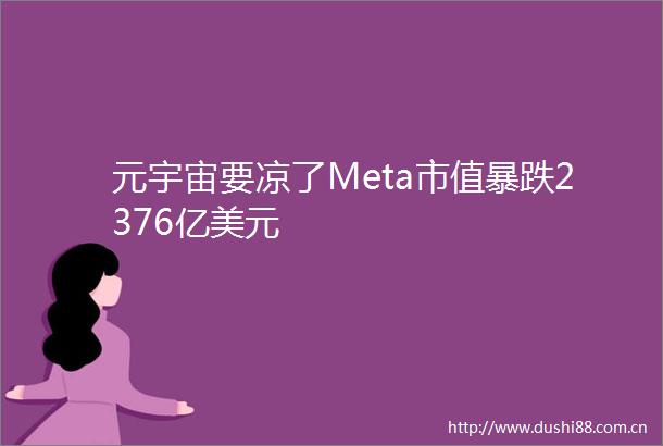 元宇宙要凉了Meta市值暴跌2376亿美元