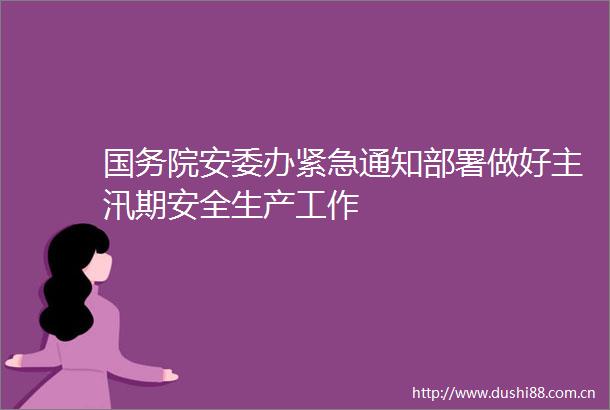 国务院安委办紧急通知部署做好主汛期安全生产工作