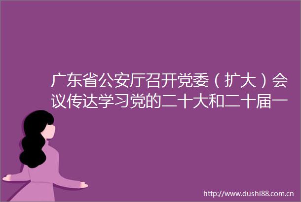 广东省厅召开党委（扩大）会议传达学习党的二十大和二十届一中全会精神