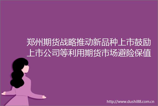 郑州期货战略推动新品种上市鼓励上市公司等利用期货市场避险保值