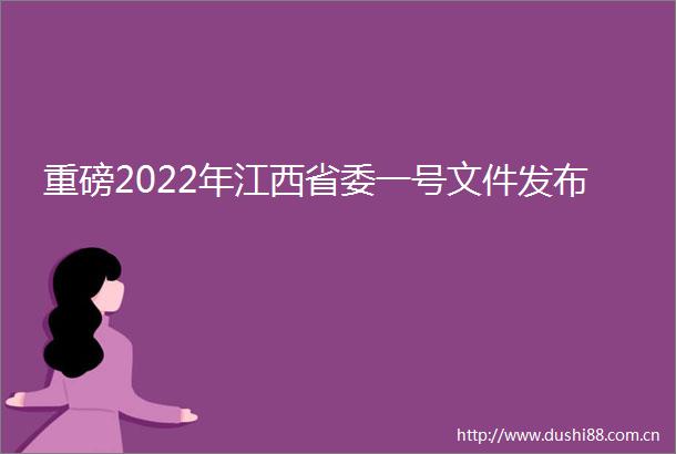 重磅2022年江西省委一号文件发布