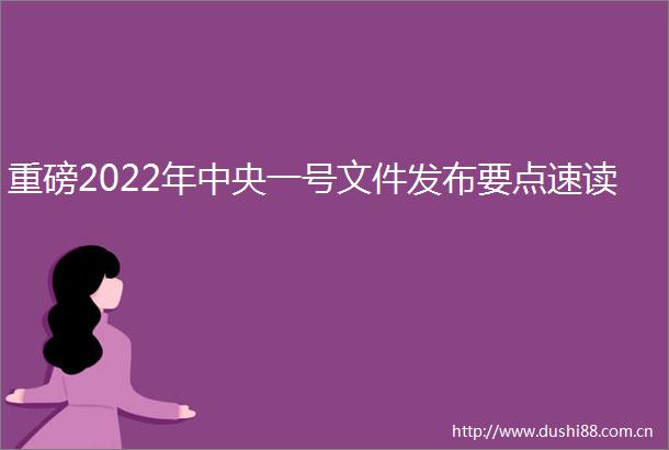 重磅2022年中央一号文件发布要点速读