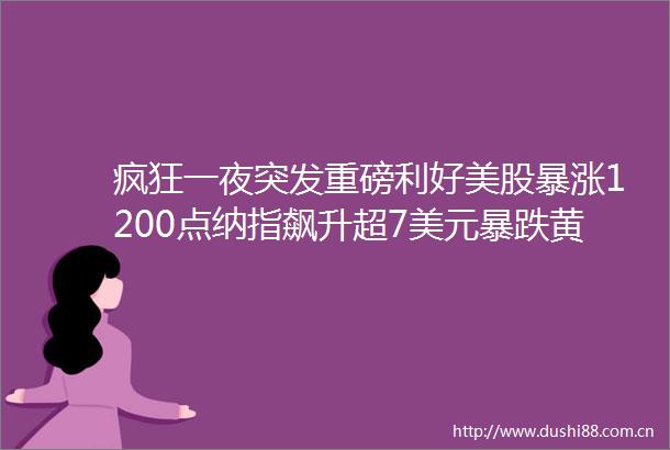 疯狂一夜突发重磅利好美股暴涨1200点纳指飙升超7美元暴跌黄金暴涨中概股也嗨了又一次见证历史