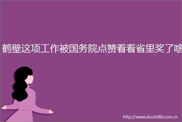 鹤壁这项工作被国务院点赞看看省里奖了啥