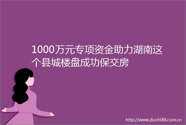 1000万元专项资金助力湖南这个县城楼盘成功保交房
