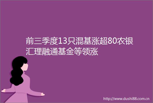 前三季度13只混基涨超80农银汇理融通基金等领涨