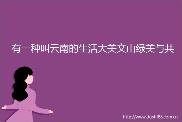 有一种叫云南的生活大美文山绿美与共
