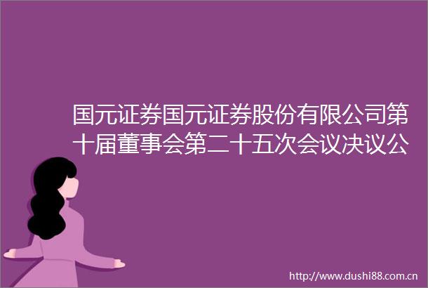 国元证券国元证券股份有限公司第十届董事会第二十五次会议决议公告内容摘要