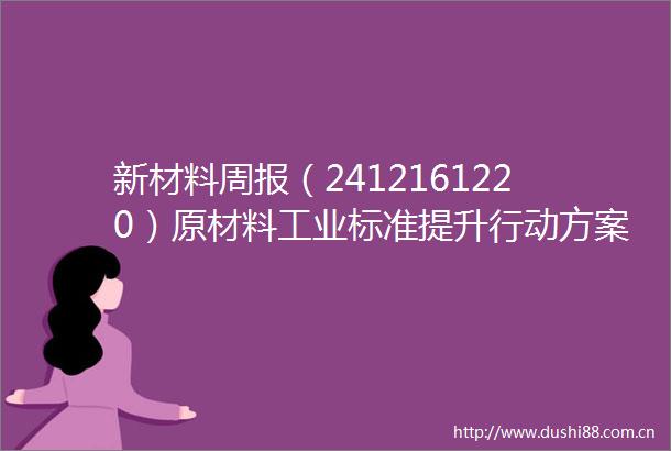 新材料周报（2412161220）原材料工业标准提升行动方案出台凯赛生物强化生物基聚酰胺布局