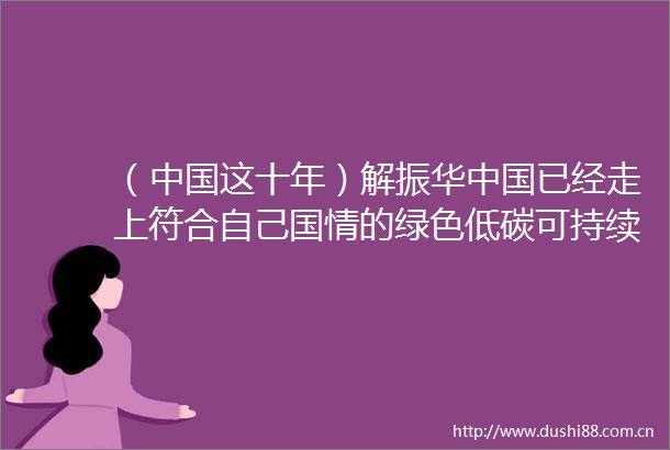 （这十年）解振华已经走上符合自己国情的绿色低碳可持续发展之路