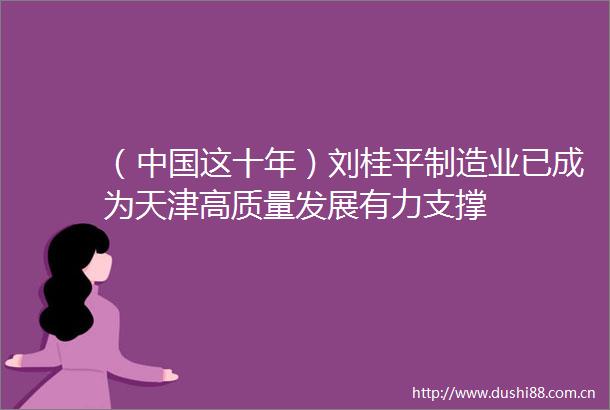 （这十年）刘桂平制造业已成为天津高质量发展有力支撑