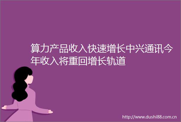 算力产品收入快速增长中兴通讯今年收入将重回增长轨道
