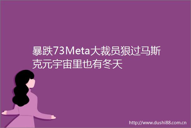 暴跌73Meta大裁员狠过马斯克元宇宙里也有冬天