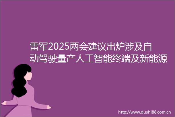 雷军2025两会建议出炉涉及自动驾驶量产人工智能终端及新能源汽车