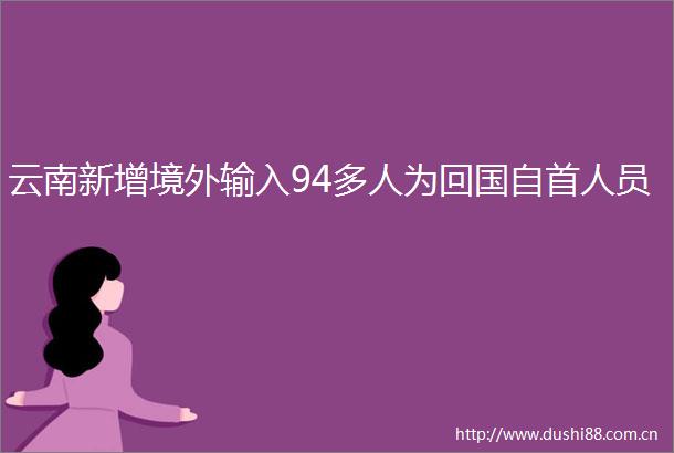 云南新增境外输入94多人为回国自首人员