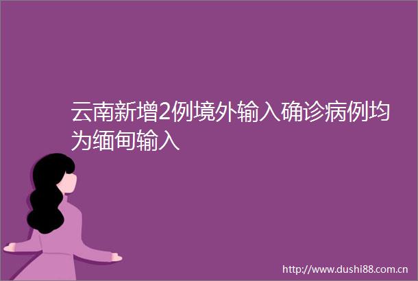 云南新增2例境外输入确诊病例均为缅甸输入