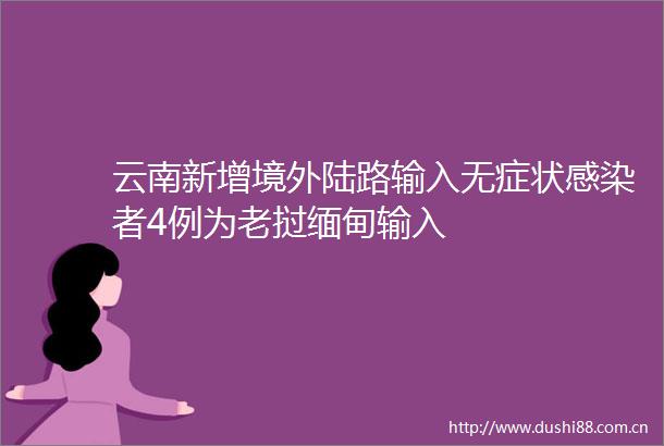 云南新增境外陆路输入无症状感染者4例为老挝缅甸输入