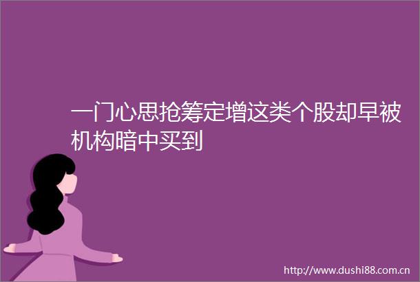 一门心思抢筹定增这类个股却早被机构暗中买到