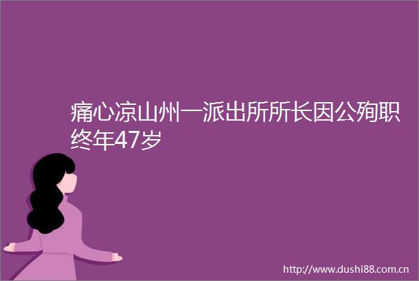 痛心凉山州一所长因公殉职终年47岁