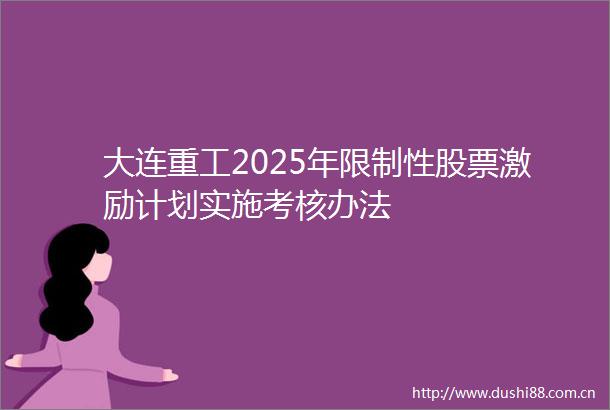 大连重工2025年限制性股票激励计划实施考核办法