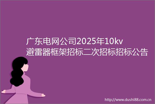 广东电网公司2025年10kv避雷器框架招标二次招标招标公告