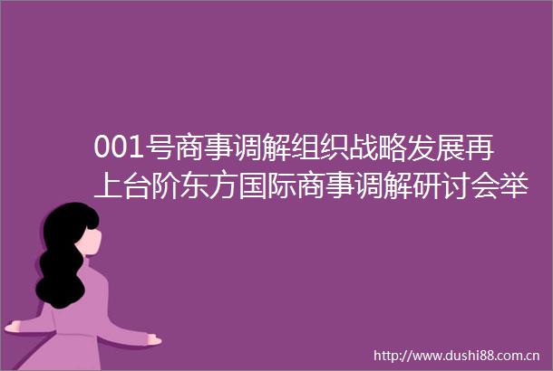 001号商事调解组织战略发展再上台阶东方国际商事调解研讨会举行