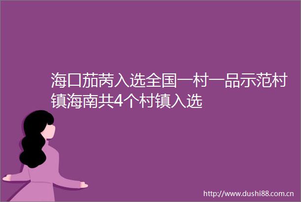 海口茄苪入选全国一村一品示范村镇海南共4个村镇入选