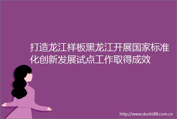 打造龙江样板黑龙江开展标准化创新发展试点工作取得成效