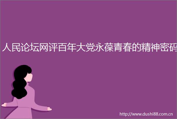 论坛网评百年大党永葆青春的精神密码