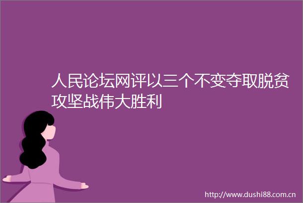 论坛网评以三个不变夺取脱贫攻坚战伟大胜利