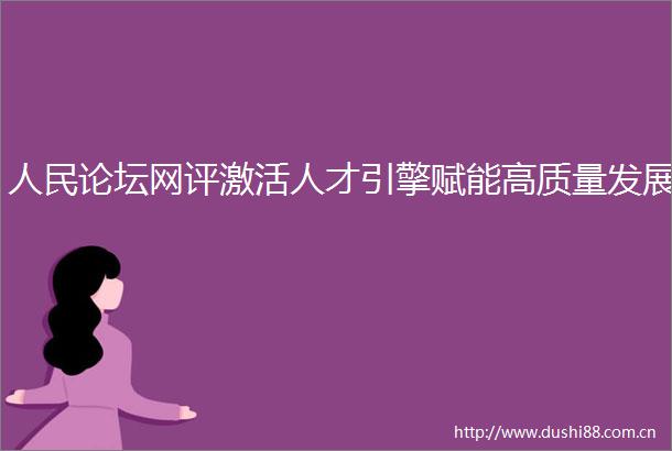 论坛网评激活人才引擎赋能高质量发展