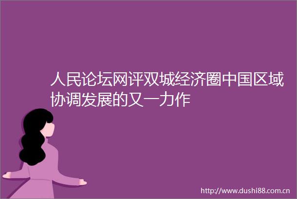 论坛网评双城经济圈区域协调发展的又一力作