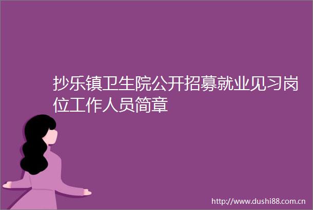 抄乐镇卫生院公开招募就业见习岗位工作人员简章