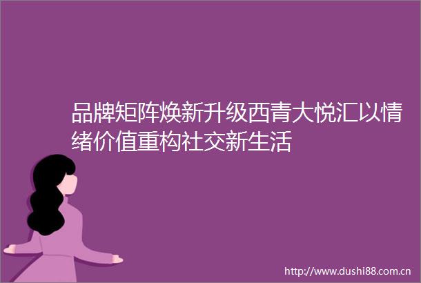 品牌矩阵焕新升级西青大悦汇以情绪价值重构社交新生活