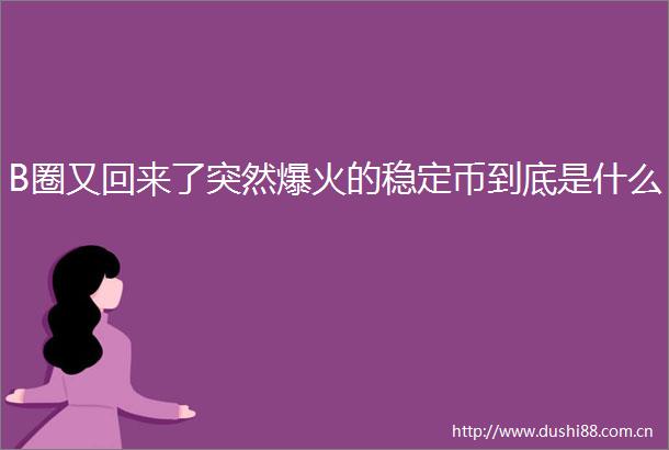 B圈又回来了突然爆火的稳定币到底是什么