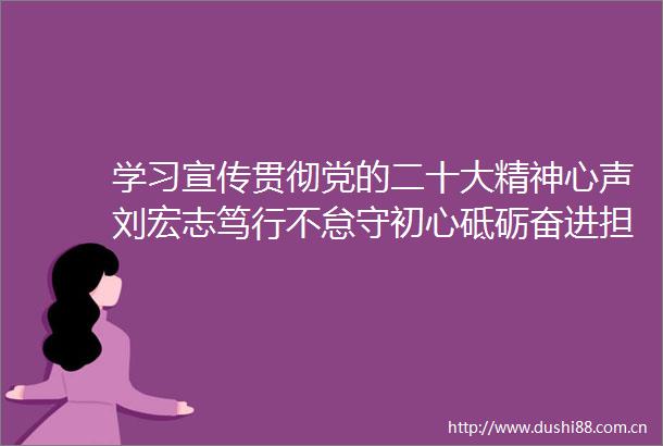 学习宣传贯彻党的二十大精神心声刘宏志笃行不怠守初心砥砺奋进担使命以优质服务促民营经济高质量发展