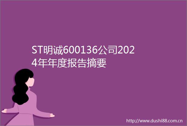 ST明诚600136公司2024年年度报告摘要
