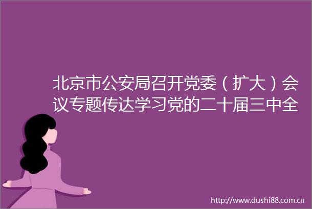 北京市局召开党委（扩大）会议专题传达学习党的二十届三中全会精神