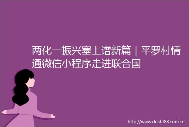 两化一振兴塞上谱新篇｜平罗村情通微信小程序走进联合国