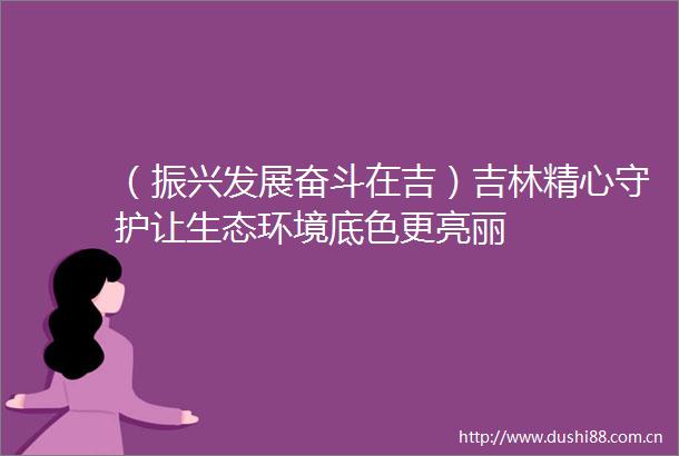 （振兴发展奋斗在吉）吉林精心守护让生态环境底色更亮丽