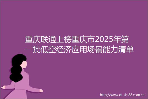 重庆联通上榜重庆市2025年第一批低空经济应用场景能力清单