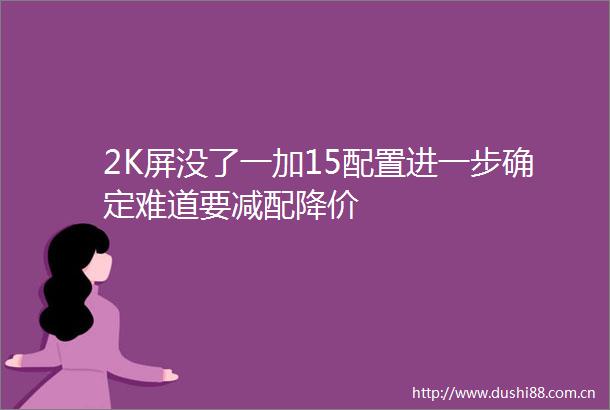 2K屏没了一加15配置进一步确定难道要减配降价