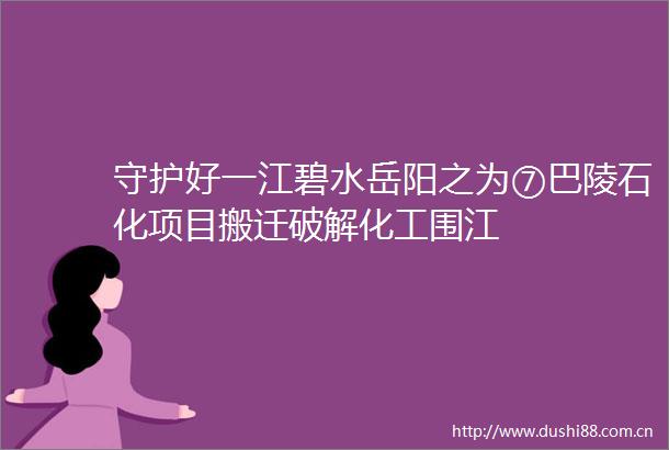 守护好一江碧水岳阳之为⑦巴陵石化项目搬迁破解化工围江