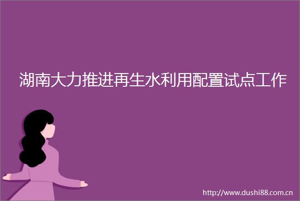 湖南大力推进再生水利用配置试点工作