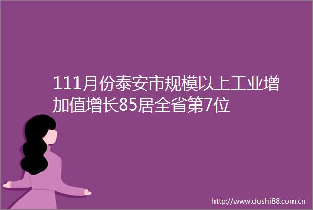 111月份泰安市规模以上工业增加值增长85居全省第7位