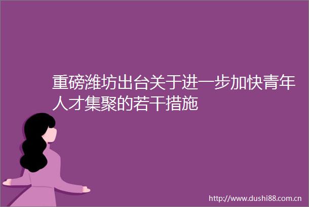 重磅潍坊出台关于进一步加快青年人才集聚的若干措施