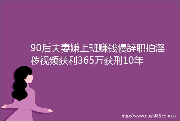 90后夫妻嫌上班赚钱慢辞职拍淫秽视频获利365万获刑10年